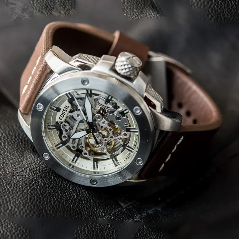 Fossil Modern Machine Automatic Skeleton Dial Brown Leather Men's Watch- ME3083